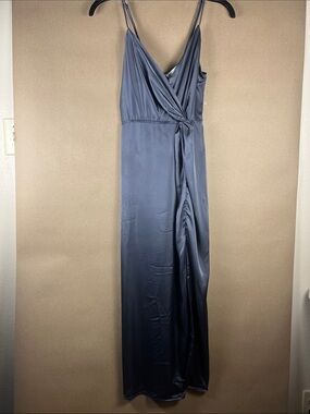 ASTR The Label Satin Wrap Maxi Dress XS Charcoal Gray NWOT Date Night Elegant